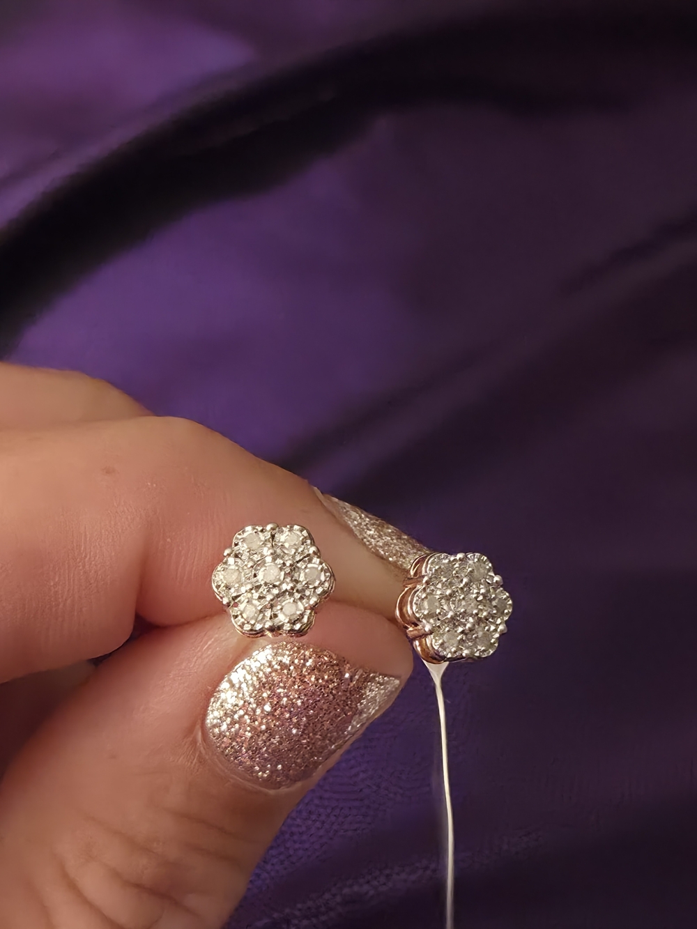 Natural Diamond Cluster Flower Stud Earrings 925 Sterling - 14kRose Gold Vermeil